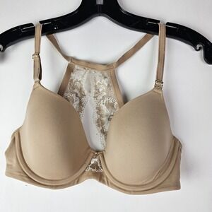 SOMA Embraceable Racerback Beige Lace Back Racerback‎ Push Up Style Bra Size 32D